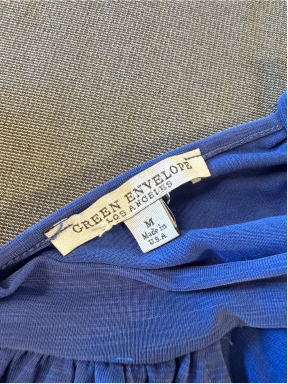 Green Envelope Periwinkle sleeveless blouse M elastic waist tie neck - Picture 6 of 6